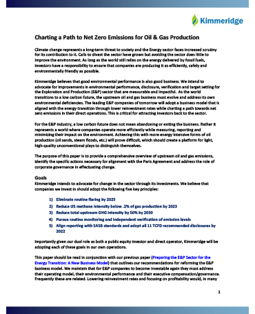 "Charting a Path to Net Zero Emissions For Oil & Gas Production"